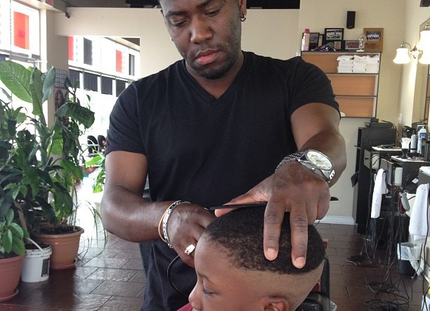 Barber with client